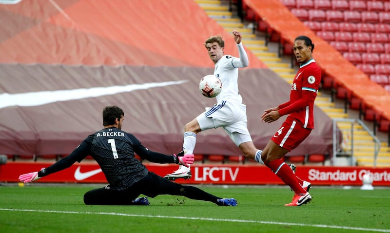 Leeds United's Patrick Bamford scores his side's second goal. PA