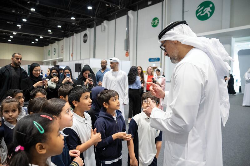Sheikh Khaled bin Mohamed, member of the Abu Dhabi Executive Council and head of the Abu Dhabi Executive Office, attends the EmiratesSkills National Competition at the Abu Dhabi National Exhibition Centre