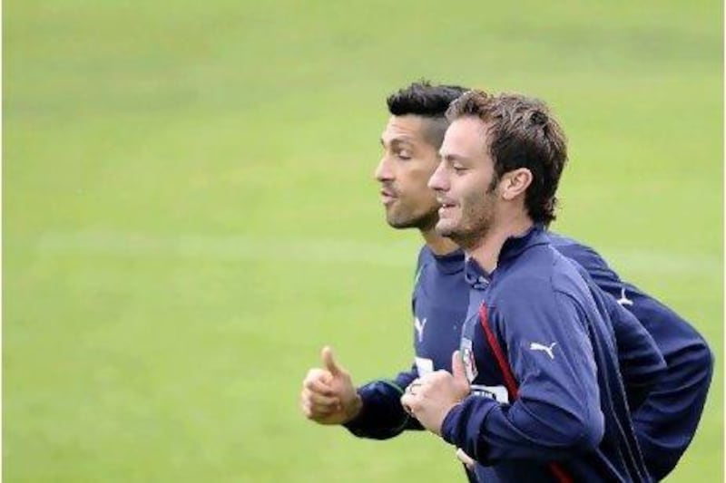 Gilardino, front, and Marco Borriello have never played together for Italy's national team. Filippo Monteforte / AFP