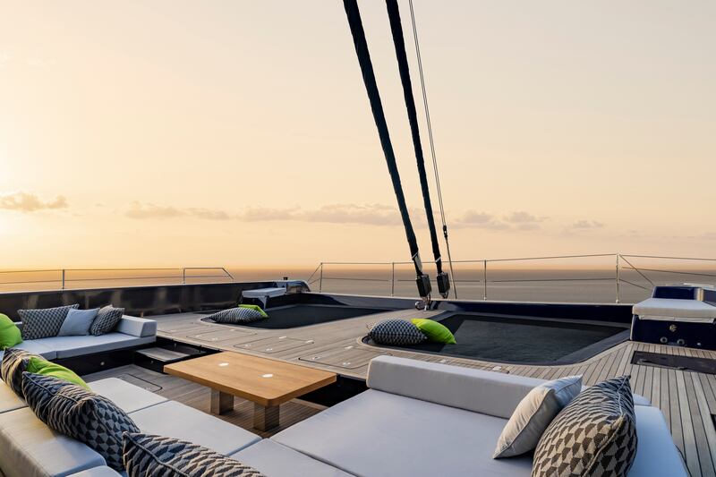 One of several  relaxation spaces in the solar-powered electric yacht. Photo: Sunreef