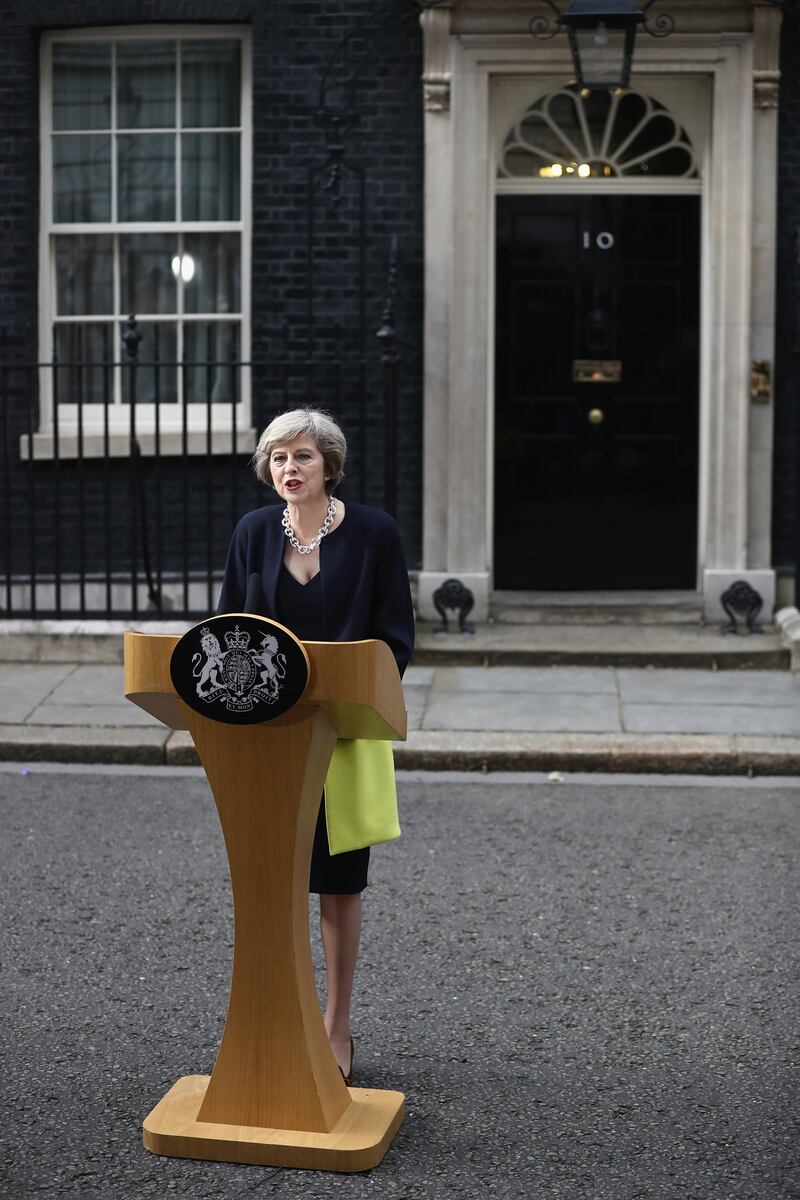 Theresa May speaks outside No 10 in July 2016 after assuming office as Prime Minister