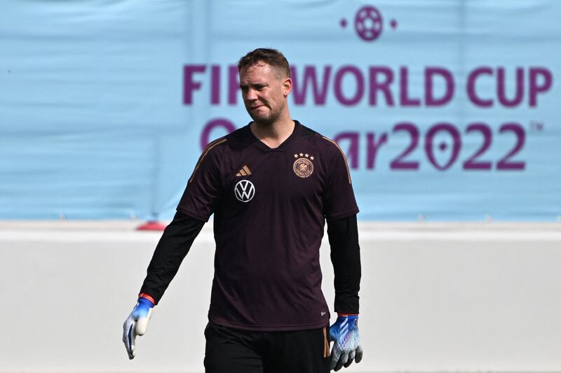 Germany's goalkeeper Manuel Neuer takes part in a training session on Saturday ahead of the Fifa World Cup. AFP