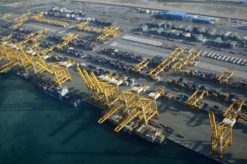 Container ships at Jebel Ali Port. The UAE and Saudi Arabia are among the 10 most attractive emerging markets for logistics firms. AP 