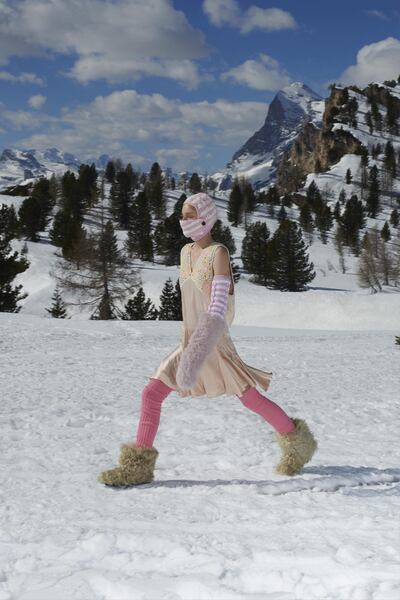 Miu Miu took its fashion show to the snow-capped mountains for autumn / winter 2021. Courtesy Miu Miu