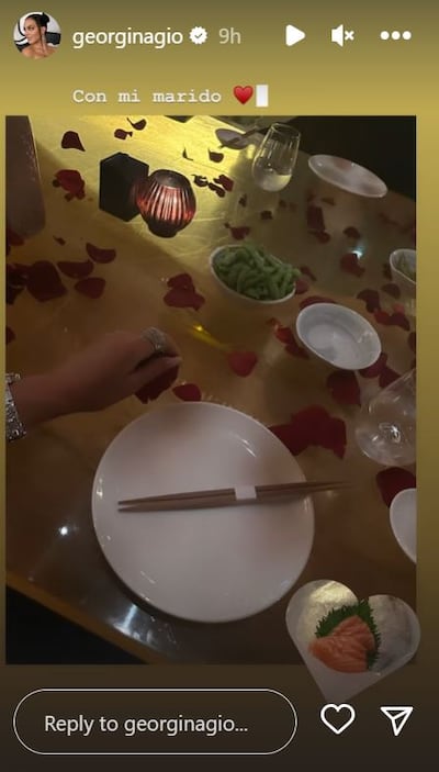 Georgina Rodriguez's Instagram story showing their dinner table at Clap in Riyadh. Photo: Instagram / georginagio