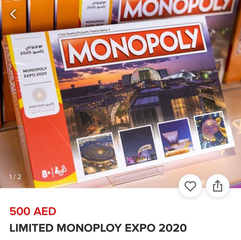 An expo-themed Monopoly board game is being sold on Dubizzle for Dh500. The original price at the expo site was Dh299.
