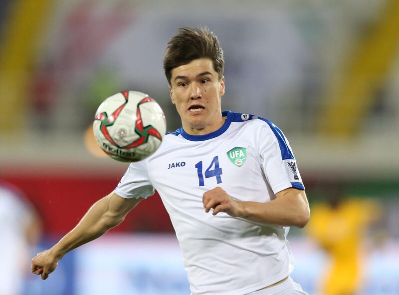 Eldor Shomurodov of Uzbekistan in action. EPA