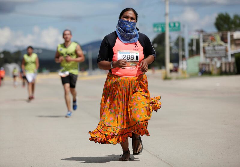 An indigenous Tarahumara runner takes part in a half marathon  in Guachochi, Mexico. Jose Luis Gonzalez / Reuters