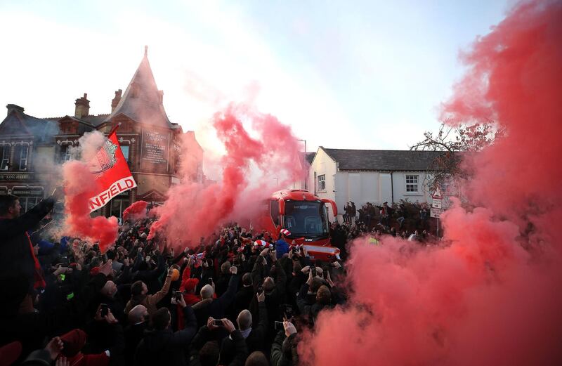 The Liverpopol team bus arrives at Anfield for the Premier League match against Manchester City on Sunday, November 10. PA