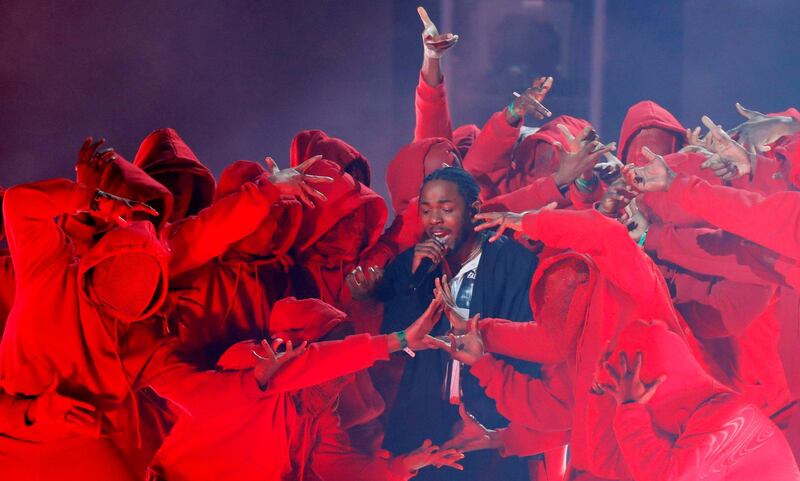 Kendrick Lamar performs a medley. Lucas Jackson / Reuters