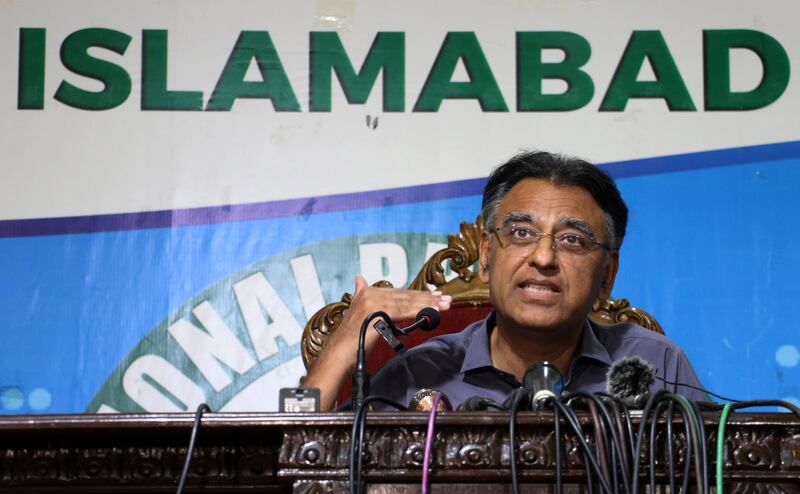 Former finance and planning minister Asad Umar announces his resignation from the Pakistan Tehreek-e-Insaf party led by Imran Khan. EPA