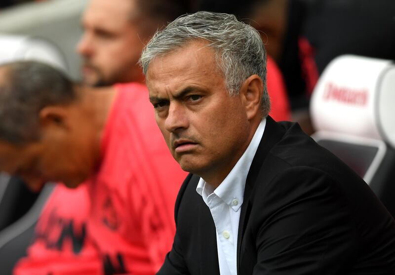 BRIGHTON, ENGLAND - AUGUST 19:  Jose Mourinho, Manager of Manchester United looks on during the Premier League match between Brighton & Hove Albion and Manchester United at American Express Community Stadium on August 19, 2018 in Brighton, United Kingdom.  (Photo by Mike Hewitt/Getty Images)