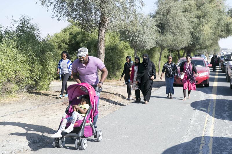 DUBAI, UNITED ARAB EMIRATES - DEC 20, 2017. 

Masses of people rush to Dubai Safari Park last  free entry day. As of Thursday, the park will introduce a fee of t Dh85 for adults and Dh30 for children.

(Photo by Reem Mohammed/The National)

Reporter: 
Section: NA