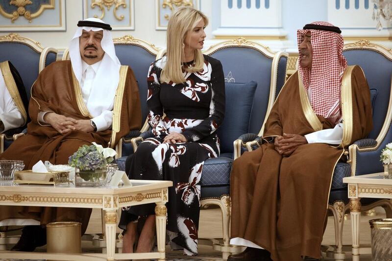 Ivanka Trump participates in a presentation ceremony of The Collar of Abdulaziz Al Saud Medal to Mr Trump at the Royal Court Palace, Saturday, May 20, 2017, in Riyadh. AP Photo/Evan Vucci