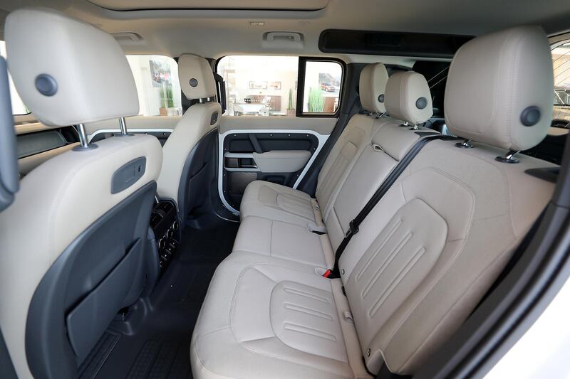 DUBAI, UNITED ARAB EMIRATES , June 27 – 2020 :- Interiors of the Land Rover Defender SE model on display at the Land Rover Defenders showroom on Sheikh Zayed Road in Dubai. (Pawan Singh / The National) For Motoring. Story by Simon