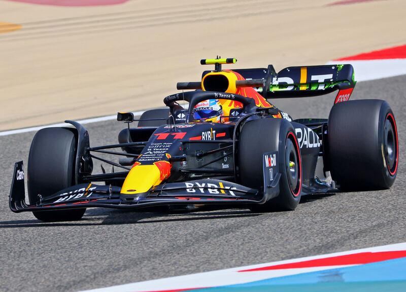 Red Bull driver Sergio Perez during the first day of Formula One pre-season testing. AFP