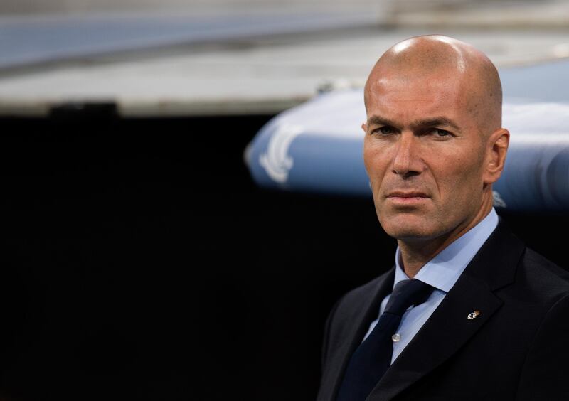 MADRID, SPAIN - AUGUST 16: Real Madrid CF manager Zinedine Zidane looks on before the start of the Supercopa de Espana Final 2nd Leg match between Real Madrid and FC Barcelona at Estadio Santiago Bernabeu on August 16, 2017 in Madrid, Spain. (Photo by Denis Doyle/Getty Images)