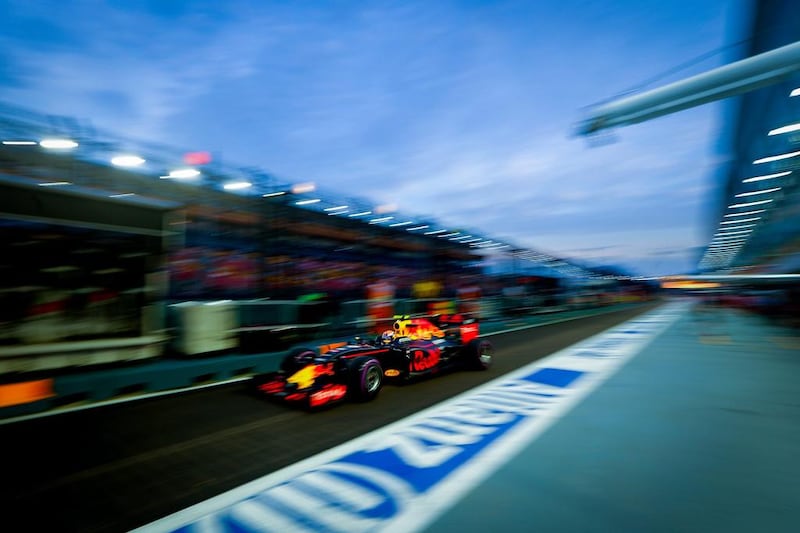 Dutch Formula One driver Max Verstappen of Red Bull Racing in action during the first practice session for the Singapore Grand Prix night race on Friday. Diego Azubel / EPA
