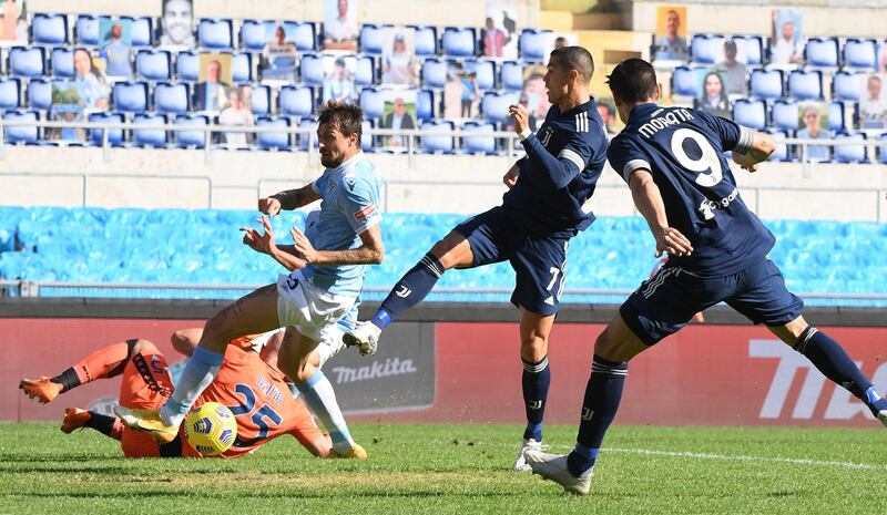 Juventus' Cristiano Ronaldo scores the winning goal. Reuters