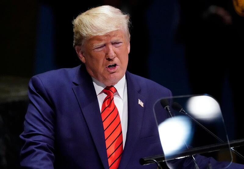 U.S. President Donald Trump addresses the 74th session of the United Nations General Assembly at U.N. headquarters in New York City, New York, U.S., September 24, 2019. REUTERS/Carlo Allegri