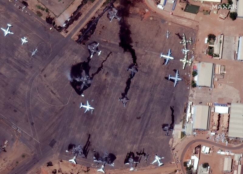 Destroyed planes at Khartoum International Airport on April 17. Reuters