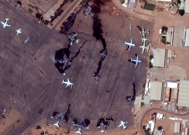 Destroyed planes at Khartoum International Airport on April 17. Reuters