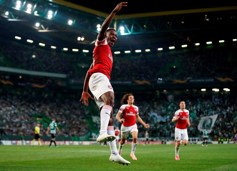 Soccer Football - Europa League - Group Stage - Group E - Sporting CP v Arsenal - Estadio Jose Alvalade, Lisbon, Portugal - October 25, 2018  Arsenal's Danny Welbeck celebrates scoring their first goal   Action Images via Reuters/Peter Cziborra     TPX IMAGES OF THE DAY