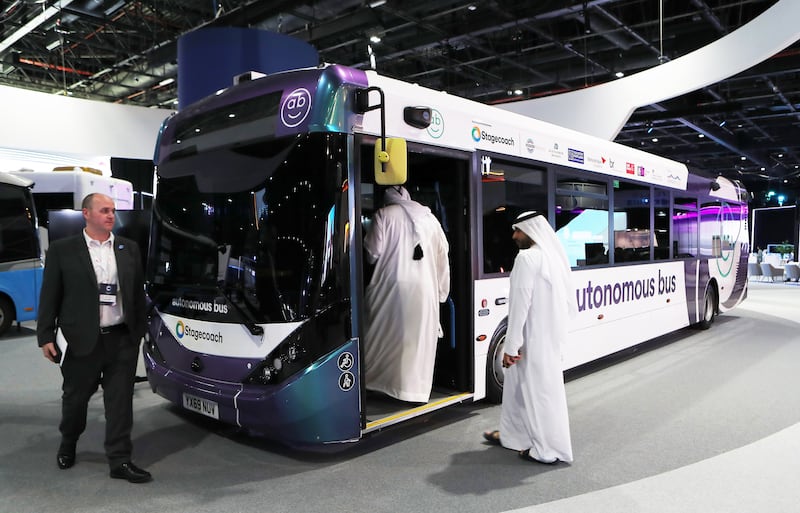 Visitors at the two-day forum enter a Stagecoach autonomous bus 