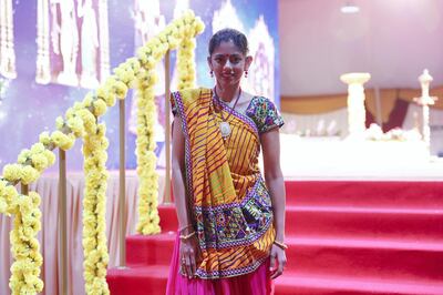 DUBAI,  UNITED ARAB EMIRATES , April 21 – 2019 :- Pooja Botadra during the community event as part of the Hindu Temple held at the Jumeirah Park in Dubai. ( Pawan Singh / The National ) For News. Story by Ramola