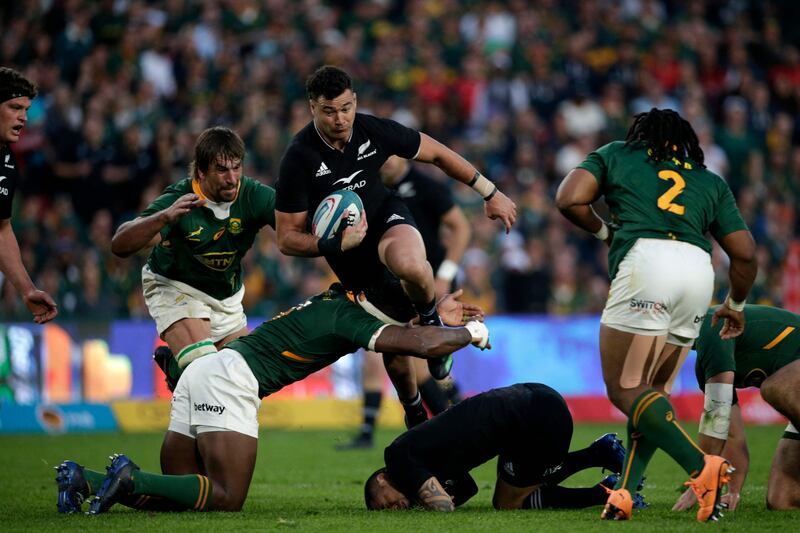 New Zealand's David Havili is tackled by South Africa's Siya Kolisi. AFP