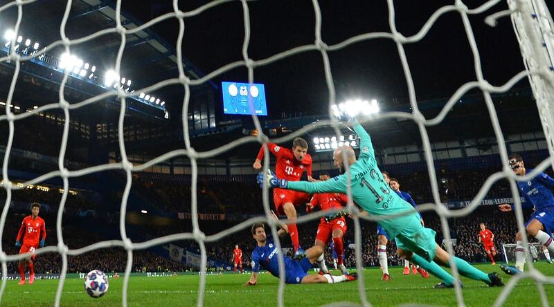 Bayern Munich's German striker Serge Gnabry (C) scores their first goal. AFP