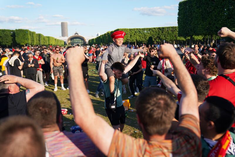 Fans near the Eiffel Tower in Paris ahead of Saturday's Champions League final. PA