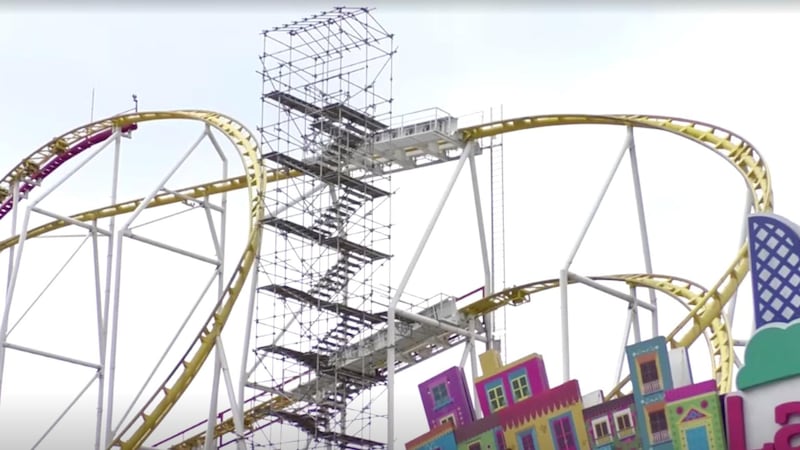 A rollercoaster with scaffolding on the side is pictured in Mexico City, Mexico, September 28, 2019 in this still image taken from a video. Reuters TV via REUTERS