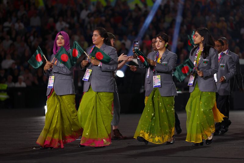 Female members of Team Bangladesh wore saris. Getty Images