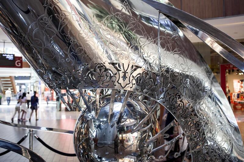 The stainless-steel sculpture Encyclopedia, by the Emirati artist Mattar Bin Lahej. The sculpture is currently being exhibited at The Dubai Mall. Antonie Robertson / The National