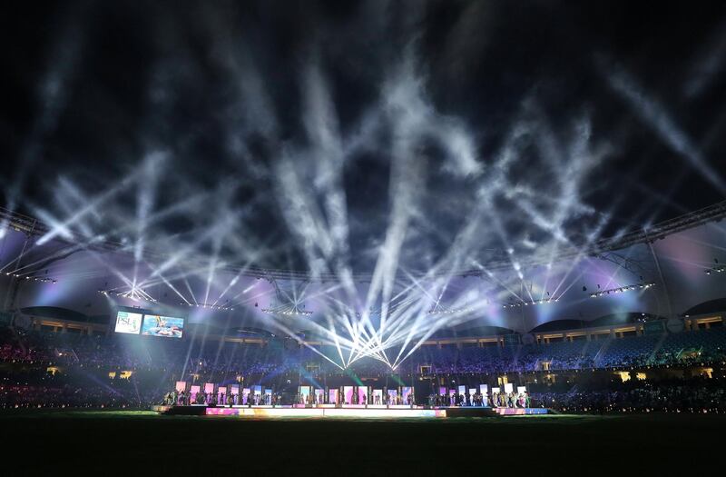 Dubai, United Arab Emirates - February 14, 2019: The opening ceremony of the 2019 Pakistan Super League. Thursday the 14th of February 2019 at The International Cricket Stadium, Dubai. Chris Whiteoak / The National