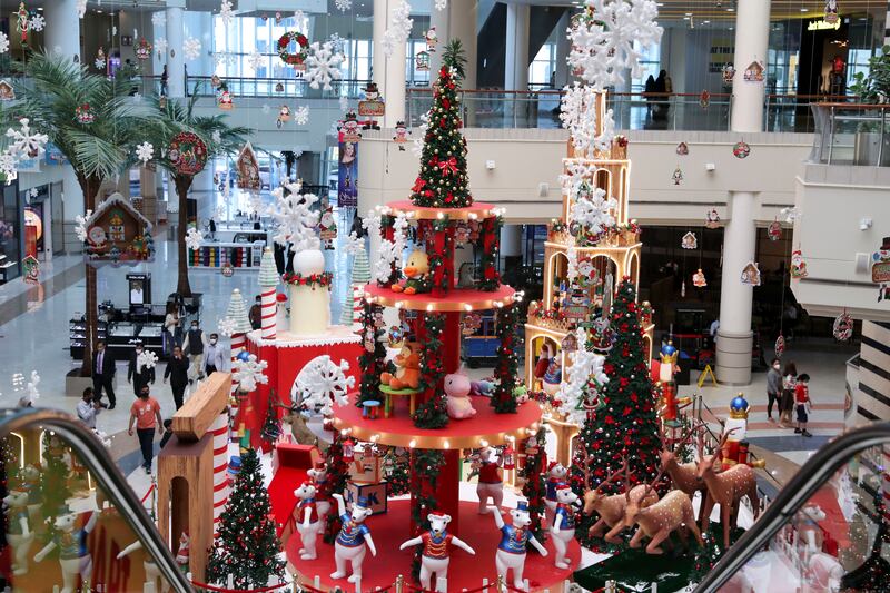 The centre atrium all set for Christmas at Al Wahda Mall, Abu Dhabi. Khushnum Bhandari / The National