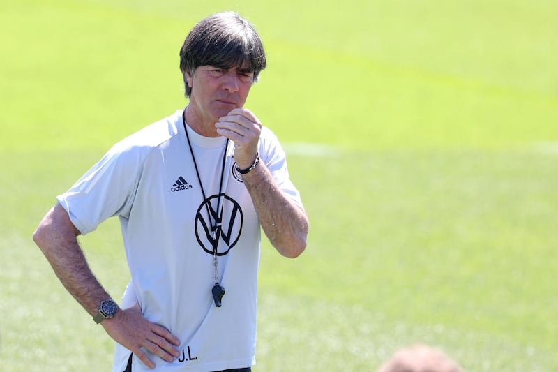 Germany manager Joachim Low oversees training ahead of their game against Portugal on Saturday. Getty