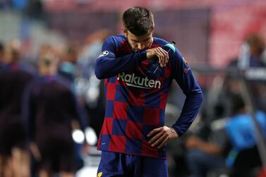 Barcelona defender Gerard Pique at the end of the 8-2 defeat by Bayern Munich. AFP