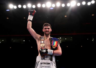 Rocky Fielding celebrates after defending his British and Commonwealth super-middleweight titles against David Brophy in 2017. Action Images