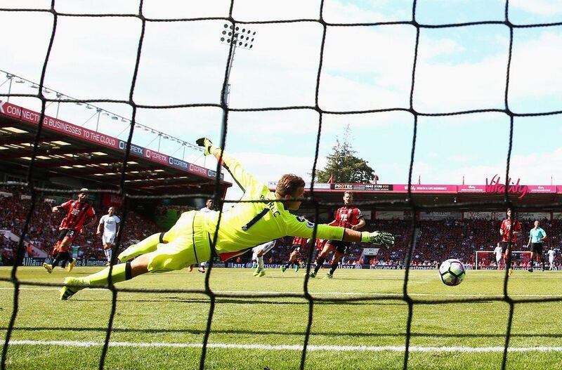 Artur Boruc of Bournemouth fails to stop the shot by Zlatan Ibrahimovic of Manchester United during the Premier League match between AFC Bournemouth and Manchester United at Vitality Stadium on August 14, 2016 in Bournemouth, England. Michael Steele / Getty Images