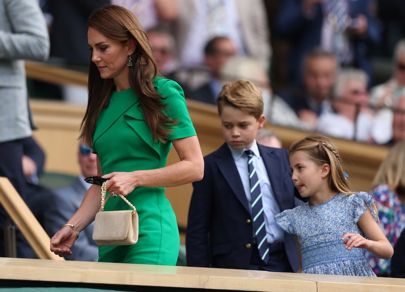 Britain's Catherine, Princess of Wales, arrives with Prince George and Princess Charlotte at Wimbledon. EPA