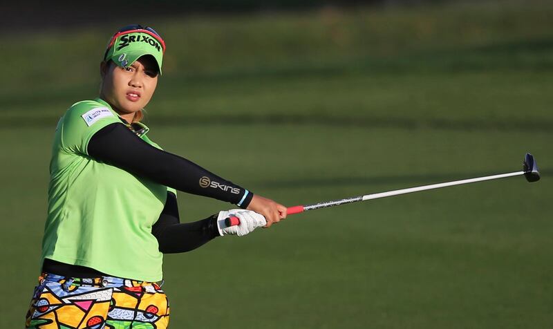 Supamas Sangchan of Thailand follows her shot on the 10th hole during the first round of Dubai Ladies Classic golf tournament in Dubai, United Arab Emirates, Wednesday, Dec. 6, 2017. (AP Photo/Kamran Jebreili)