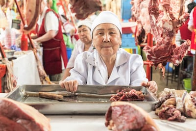 A butcher's stall in the Green Bazaar in Almaty. Nick Walton