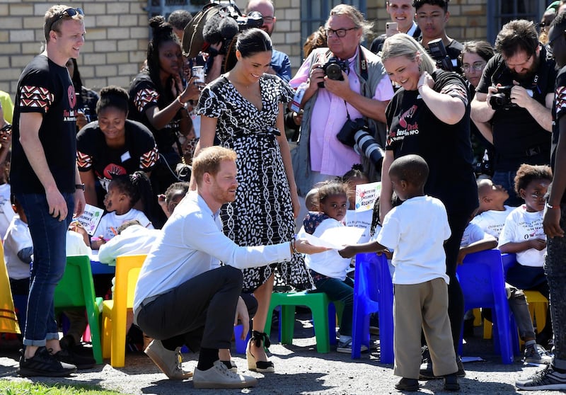 The Duke and Duchess of Sussex, Prince Harry and Meghan Markle, visit Nyanga township, on the first day of their African tour in Cape Town, South Africa, on Monday September 23, 2019. Reuters
