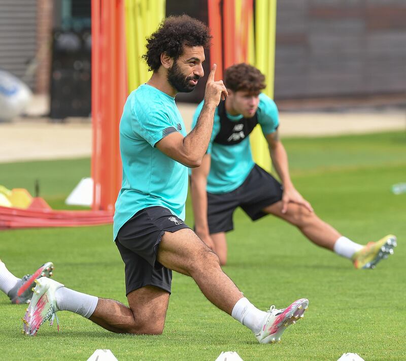 LIVERPOOL, ENGLAND - JULY 24: (THE SUN OUT. THE SUN ON SUNDAY OUT)  Mohamed Salah of Liverpool during a training session  at Melwood Training Ground on July 24, 2020 in Liverpool, England. (Photo by John Powell/Liverpool FC via Getty Images)