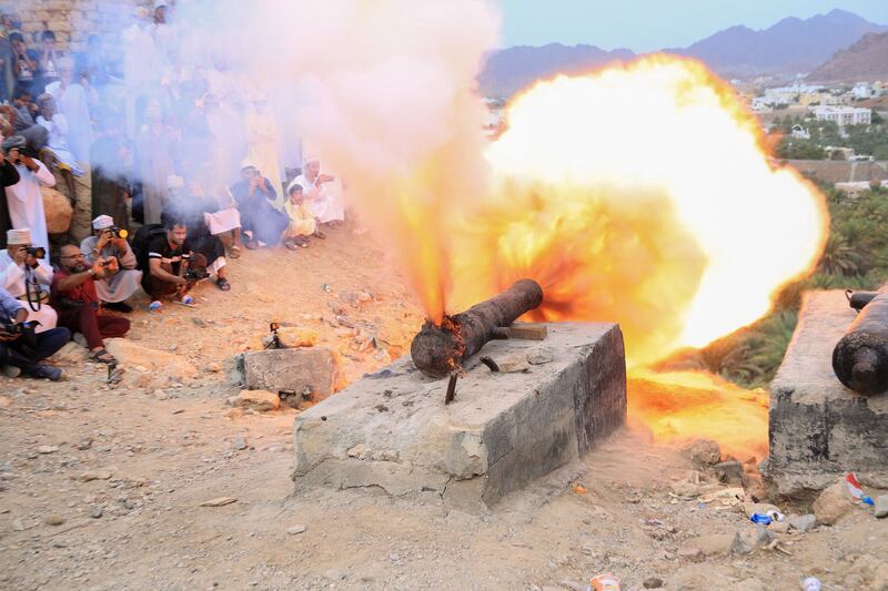 Cannons are fired as part of Eid Al Adha celebrations, in Fanja.