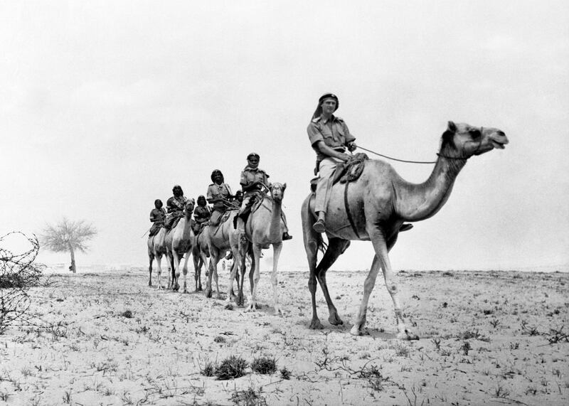 Led by British officer Lt Martin Timmis, a Trucial Oman Scouts unit sets off on camel patrol in Sharjah, in August 1961. A British-financed force, the scouts were formed to maintain security in what was then known as the Trucial States. Many of the Arabian Gulf Digital Archive files relate to this period. AP