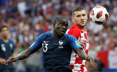 Soccer Football - World Cup - Final - France v Croatia - Luzhniki Stadium, Moscow, Russia - July 15, 2018  France's N'Golo Kante in action with Croatia's Ante Rebic  REUTERS/Damir Sagolj