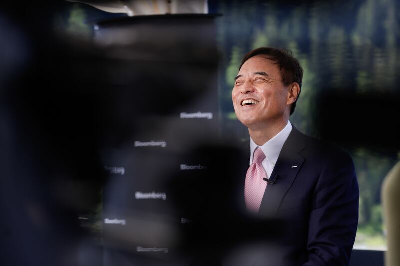 Takeshi Niinami, chief executive of Suntory Holdings Ltd., during a Bloomberg television interview. Bloomberg